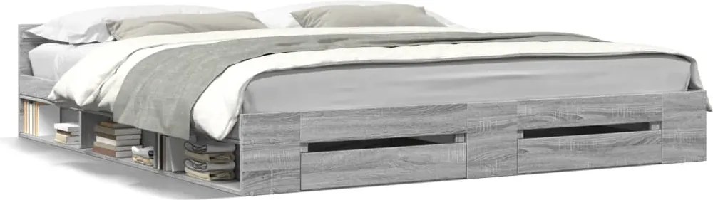 vidaXL Cadru de pat cu sertare gri sonoma 200x200 cm lemn prelucrat