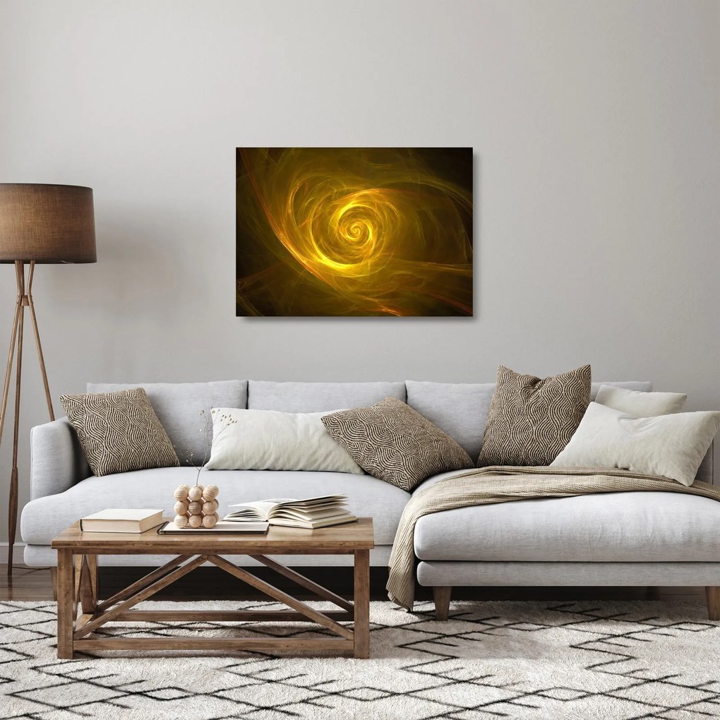 Tablou pe sticlă cu spirala abstractă în galben (70x50 cm)