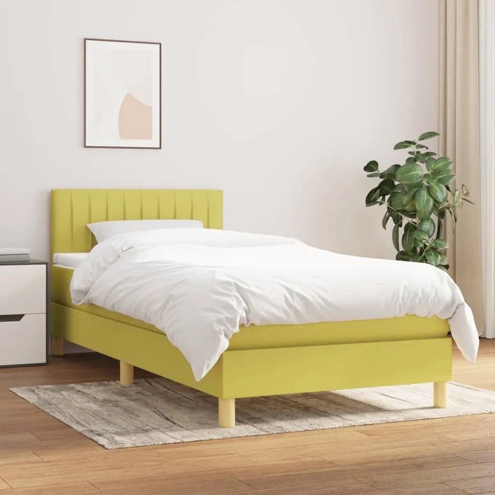 3140760 vidaXL Pat box spring cu saltea, verde, 100x200 cm, textil