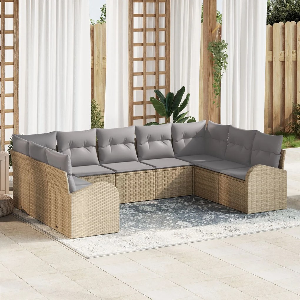 vidaXL Set de canapele pentru grădină 9 pcs Bej Rattan poli