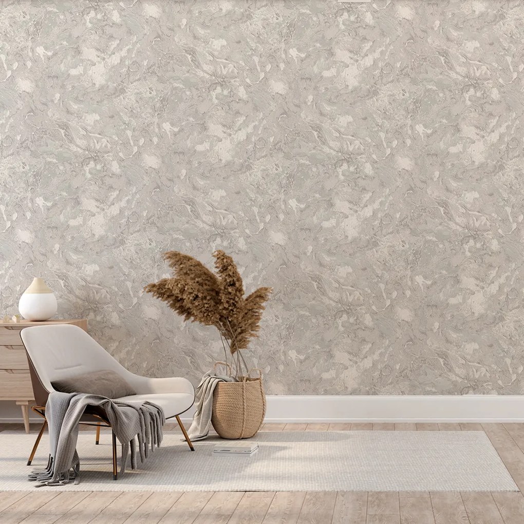 Tapet vinil de lux living, gri-alb, model Toledo