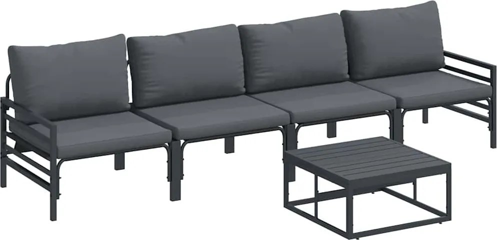 vidaXL Set de canapele pentru grădină cu pernă 5 pcs Negru Oțel
