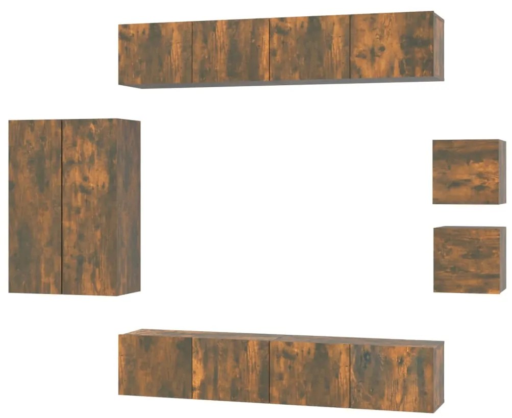 3114491 vidaXL Set dulap TV, 8 piese, stejar fumuriu, lemn prelucrat