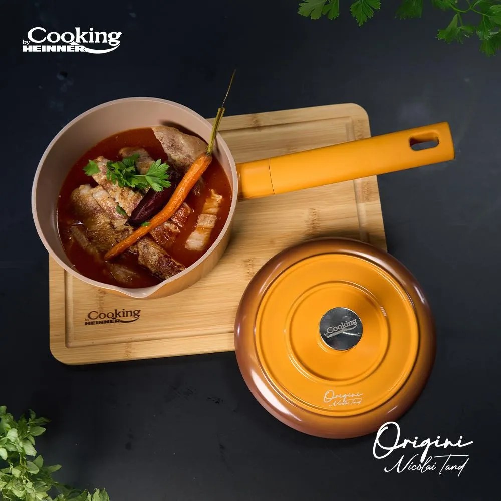 Oală din aluminiu turnat cu capac 18x8.5 cm, 1.8L – Cooking by Heinner, Colecția Origini by Nicolai Tand HR-BJK-C18, antiaderentă și eficientă