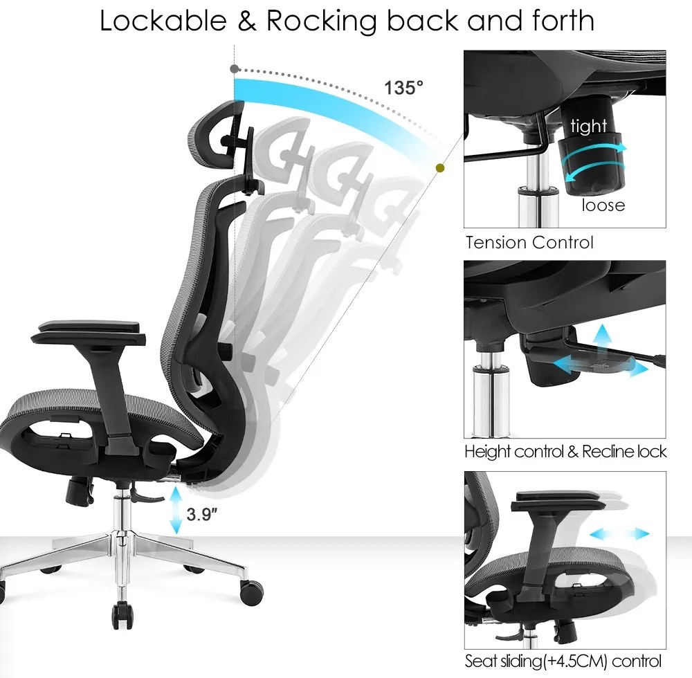 ErgoDynamic Icon-H -Black-, scaun de birou, full mesh, sezut translatie 5 cm