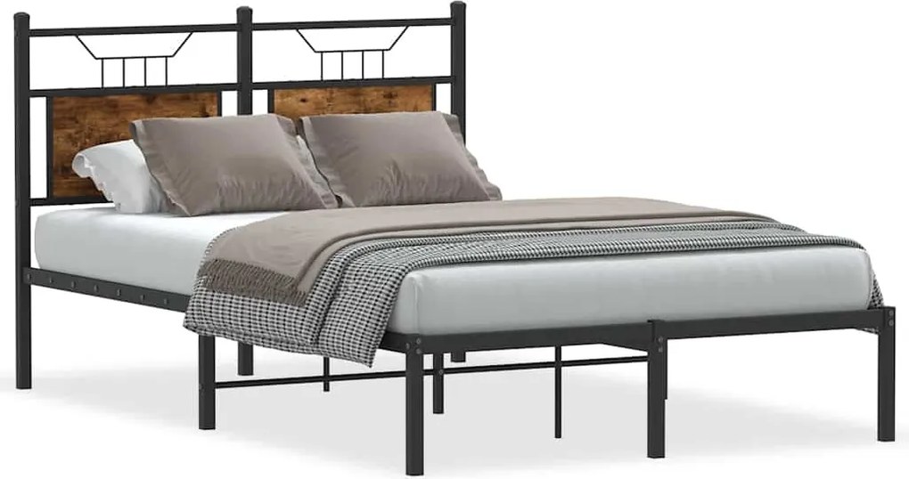 vidaXL Cadru pat fără saltea stejar fumuriu 120x190 cm, lemn prelucrat