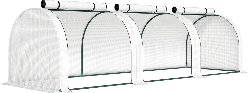 Outsunny Seră tip tunel, 3 ferestre cu fermoar, cadru din oțel, prelată robustă, 295 x 100 x 80 cm, Alb | Aosom Romania