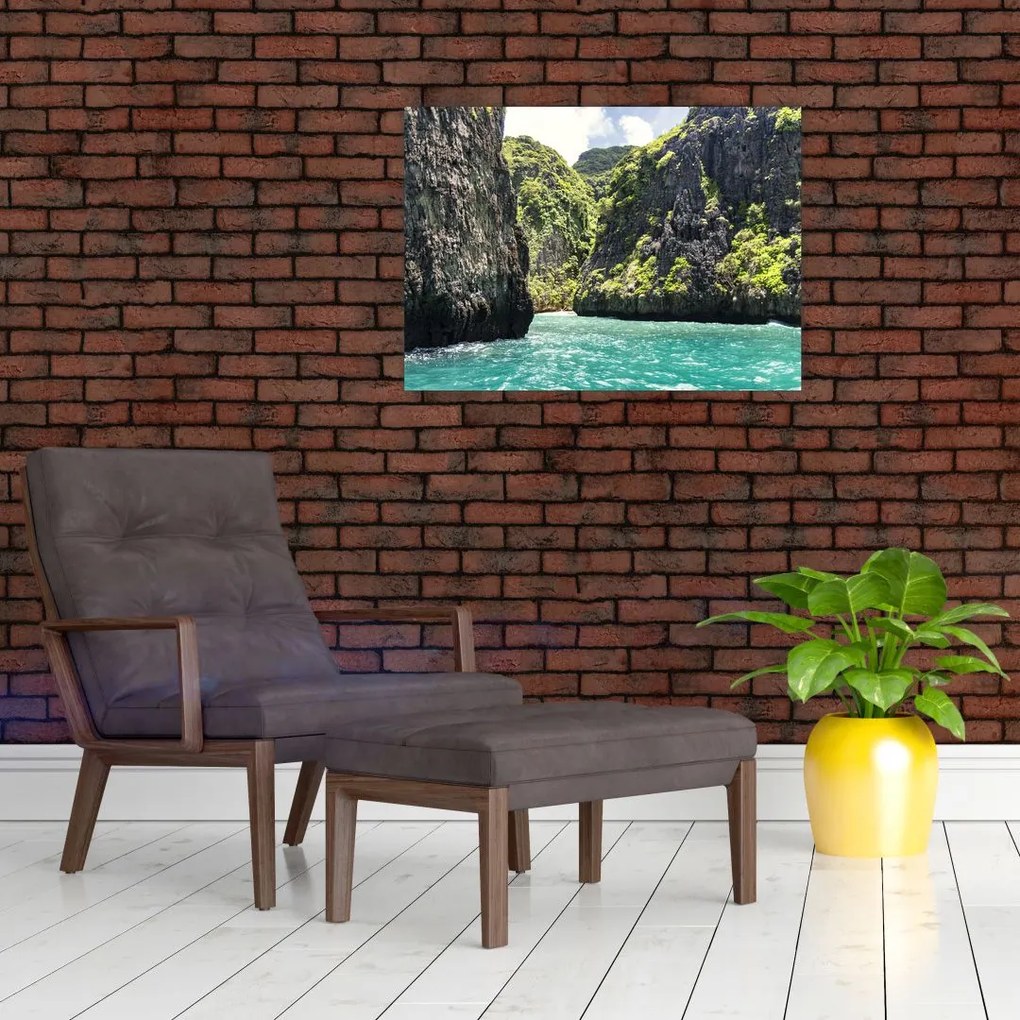 Tablou pe sticlă cu râu montan (70x50 cm)