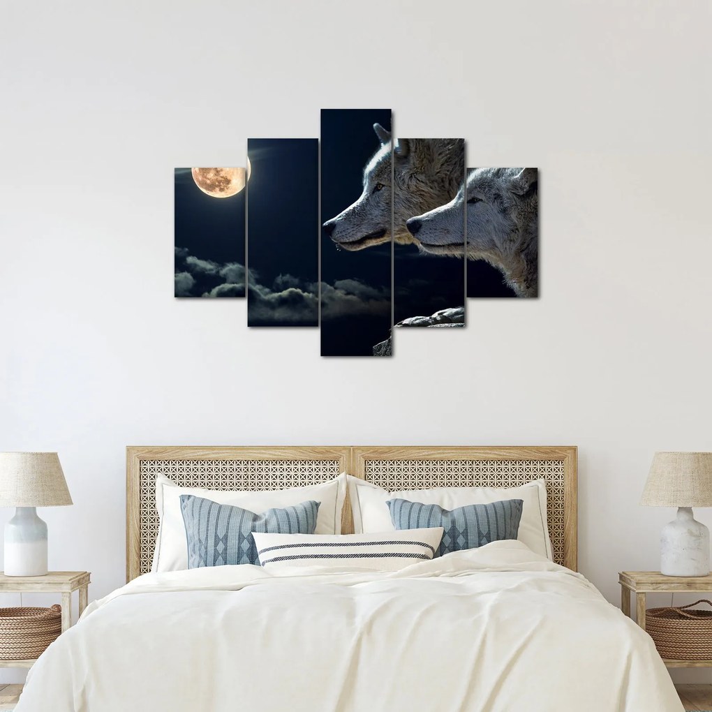 Tablou cu lupi în lună (150x105 cm)