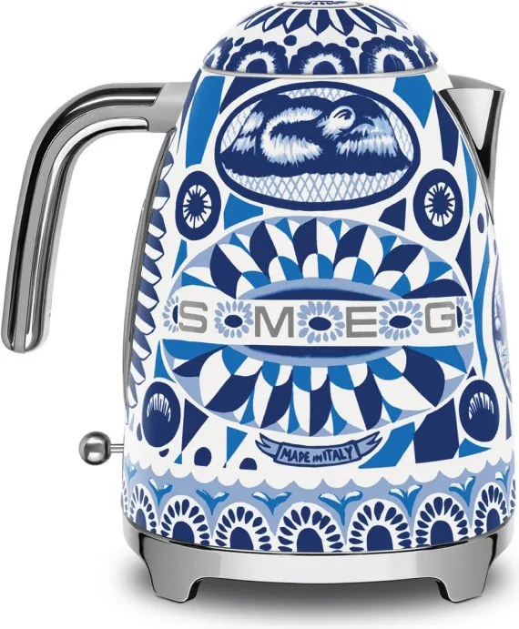 Cana electrica SMEG Dolce & Gabbana KLF03DGBEU, 2400 W, 1,7 l, Baza rotativa la 360°, Finisaj lucios, Albastru mediteranean