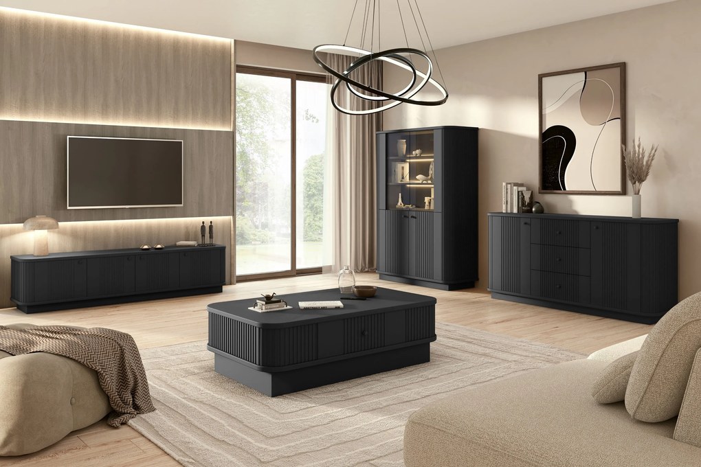 Comodă TV Vesper 4D 187 cm - negru / mânere negre