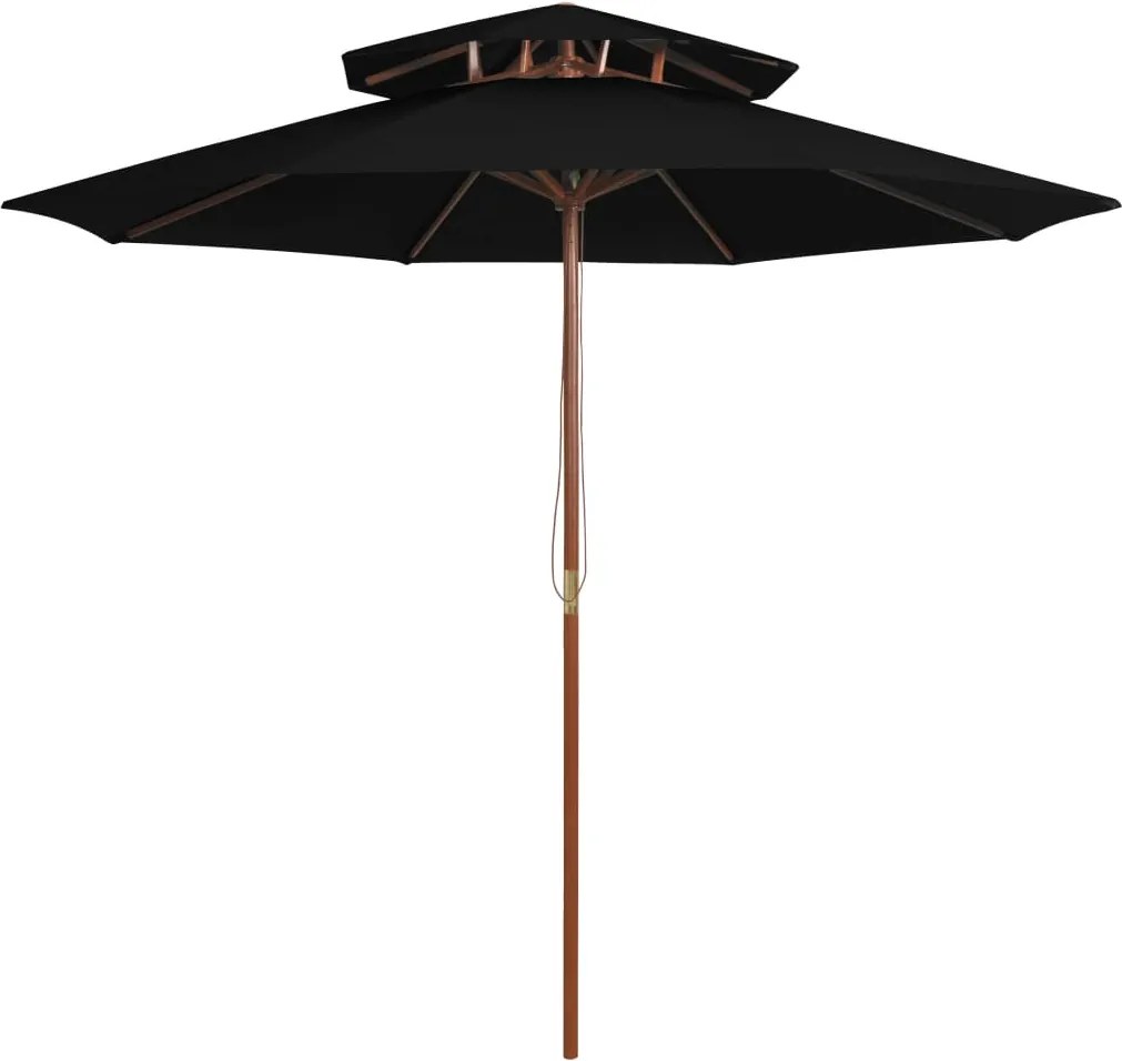 vidaXL Umbrelă de soare dublă, stâlp din lemn, negru, 270 cm