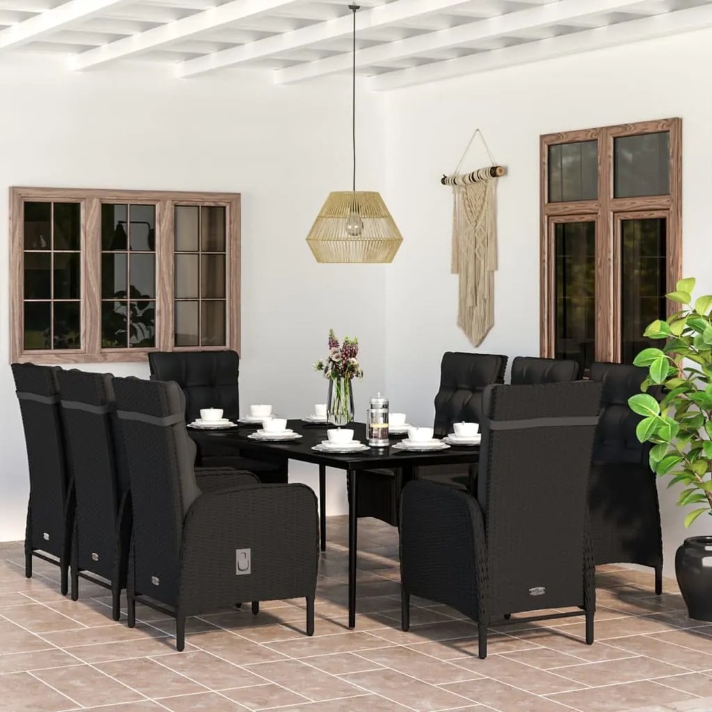 vidaXL Set mobilier de grădină cu perne, 9 piese, negru