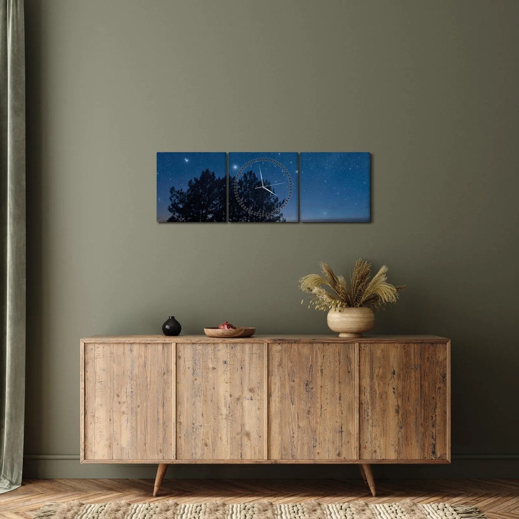 Tablou cu copaci noapte (cu ceas) (90x30 cm)