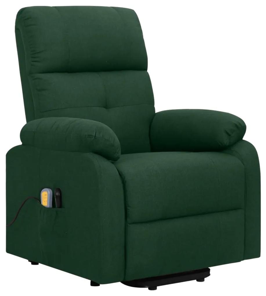 329601 vidaXL Fotoliu masaj rabatabil vertical, verde închis, material textil