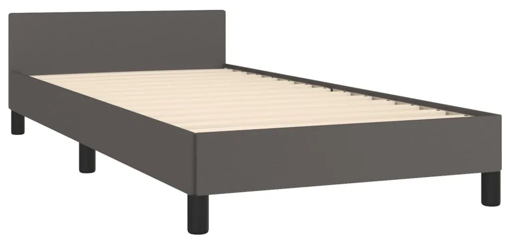 Cadru de pat cu tablie, gri, 90x200 cm, piele ecologica Gri, 90 x 200 cm, Design simplu