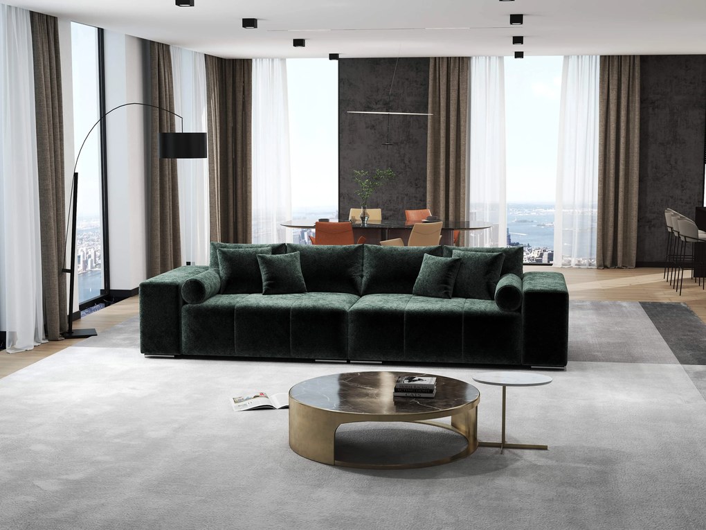 Canapea extensibilă dumonde cu ladă de depozitare si sezut confortabil din spuma high-density, Marbela Euphoria Green XXL 295x100 cm