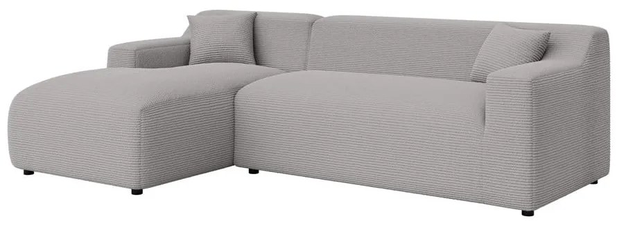 Colțar gri deschis cu tapițerie din catifea reiată (cu colț pe partea stângă, cu șezlong) Martin – Ropez