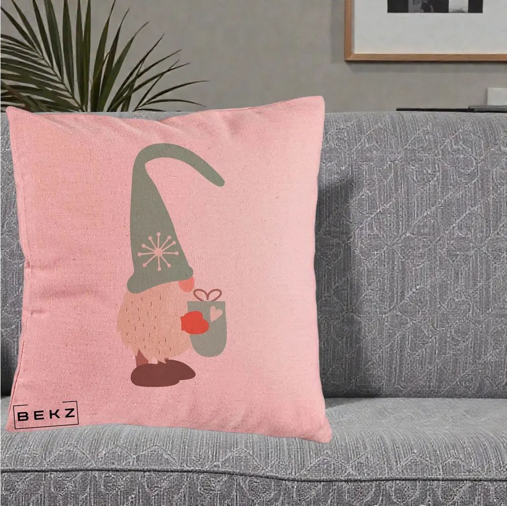 Perna Decorativa Gnom Nordic cu Cana Calda Menta, 40x40 cm, Roz, Husa Detasabila, Perna Inclusa, BEKZ®