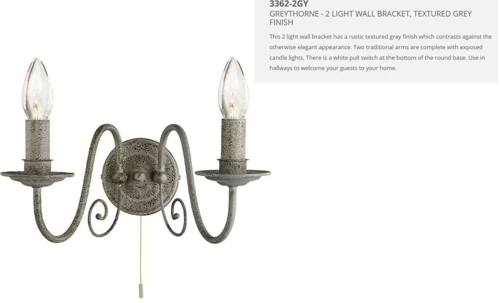 Aplica de perete stil rustic Greythorne 3362-2GY SRT