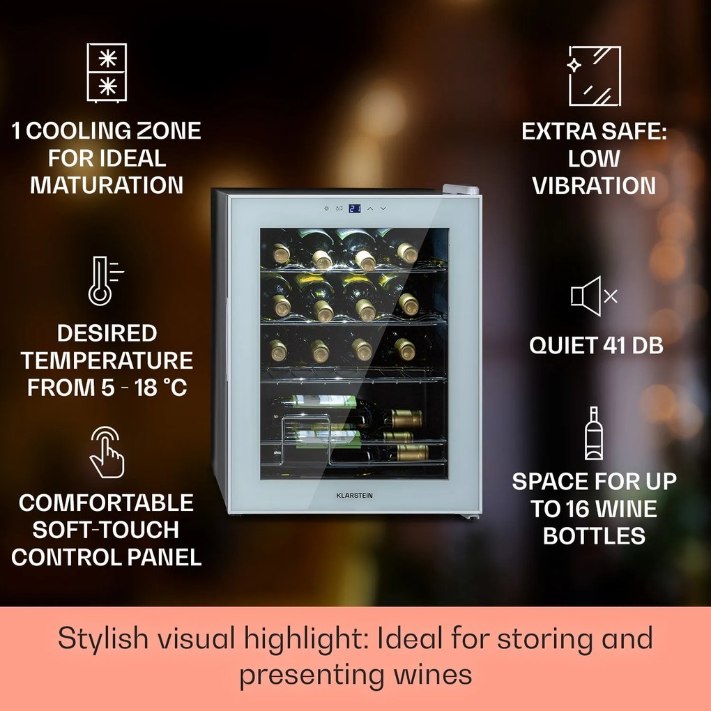 Shiraz 16 Quartz, frigider pentru vin, 42 l, panou de control tactil, 160 W, 5 - 18 °C