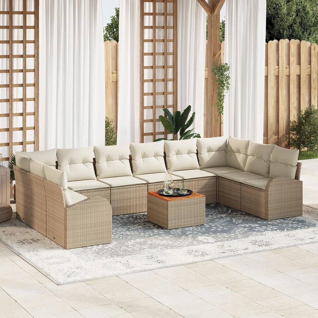 vidaXL Set canapea de grădină 11 piese cu perne bej din rattan sintetic și lemn de acacia