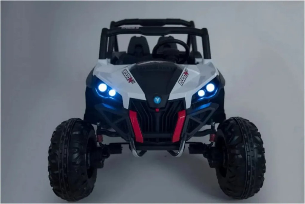 Masinuta Electrica cu acumulator pentru copii NOVOKIDS™ Buggy UTV , 2 locuri, 3-12 ani , max 50 kg , 2 Baterii de 12V, Lungime 124 cm, Alb cu Negru