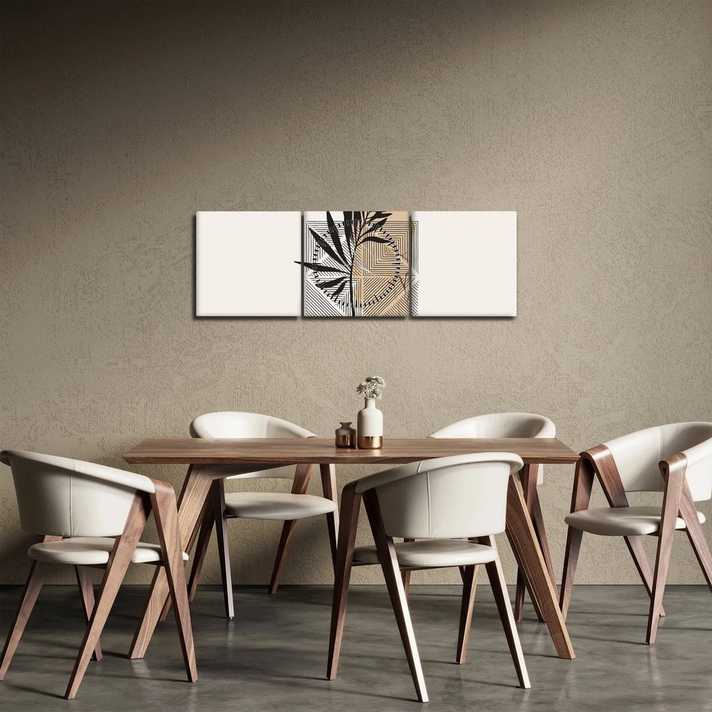 Tablou - Abstracție cu frunze tropicale N⁰1 (cu ceas) (90x30 cm)