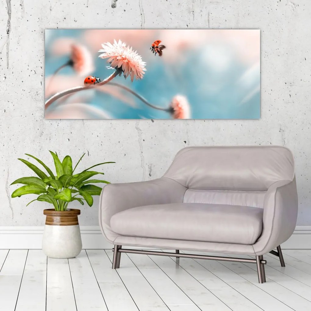 Tablou - Buburuze pe floare (120x50 cm)