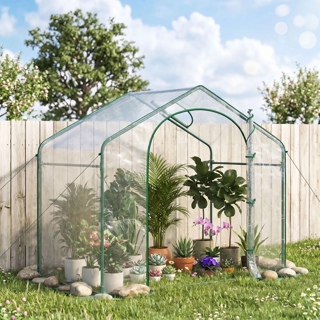 Outsunny Sera Cabina Portabila 6' x 3' x 6', Folie PE, Sera de Gradina cu Cadru de Otel, Usa cu Fermoar, Aerisire Superioara, pentru Flori, Legume, Puieti, Plante Tropicale, Verde | Aosom Romania
