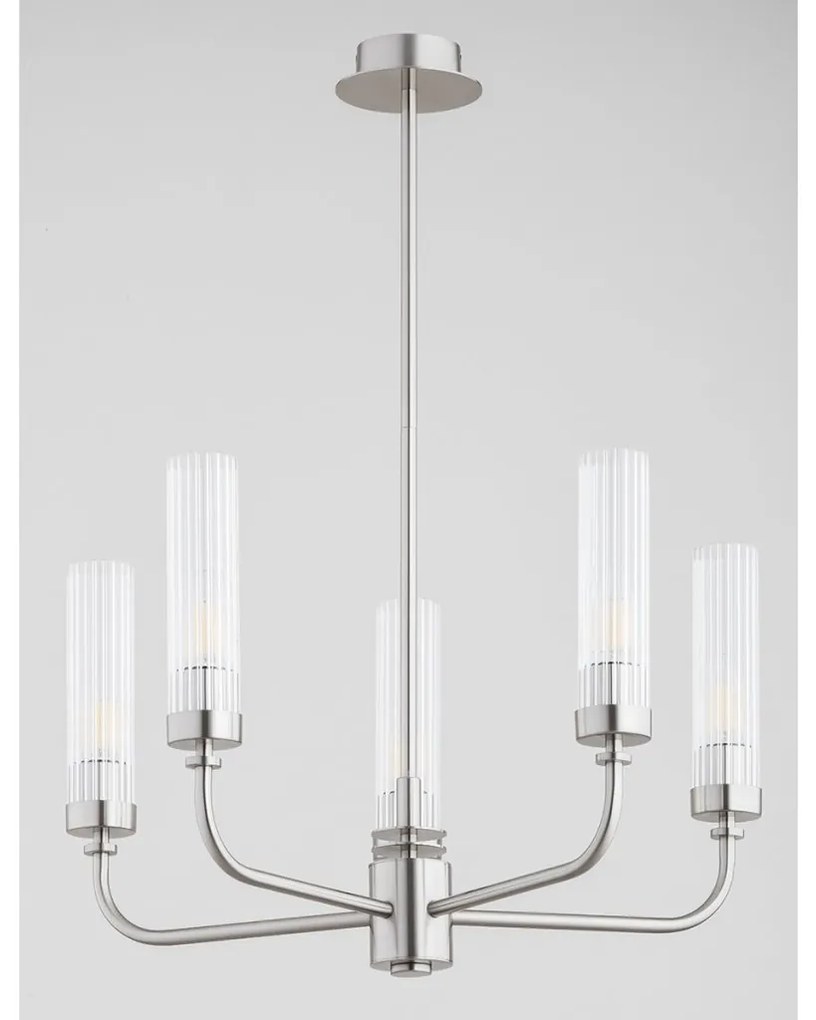 Candelabru 5 brate, otel nickel, sticla canelata PRESTON 2198