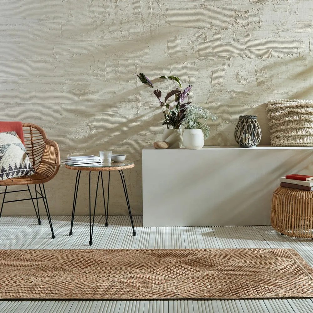 Covor tip traversă de exterior în culoare naturală 80x230 cm Nora Diamond – Flair Rugs