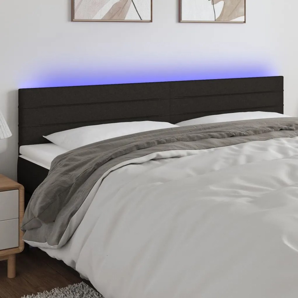 3121776 vidaXL Tăblie de pat cu LED, negru, 200x5x78/88 cm, textil