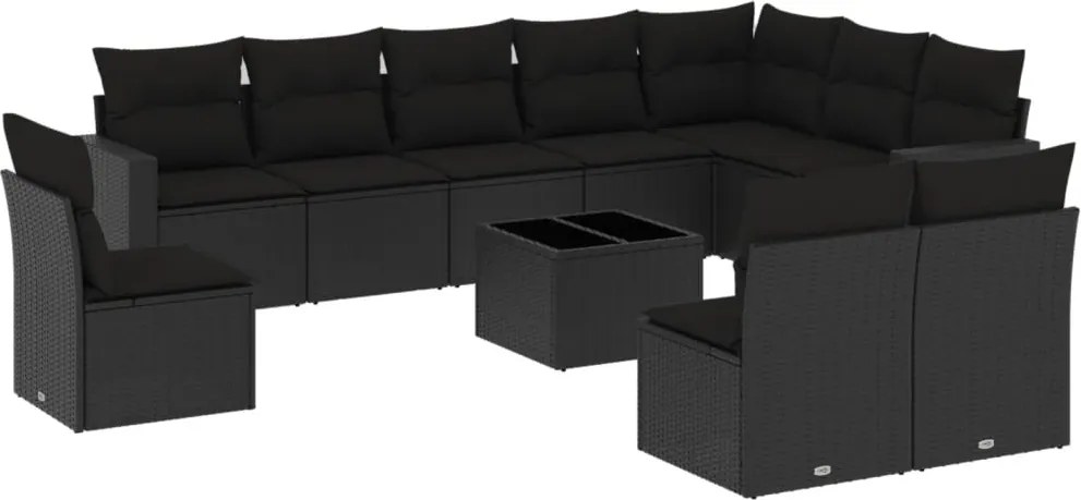 vidaXL Set canapele de grădină cu perne, 11 piese, negru, poliratan