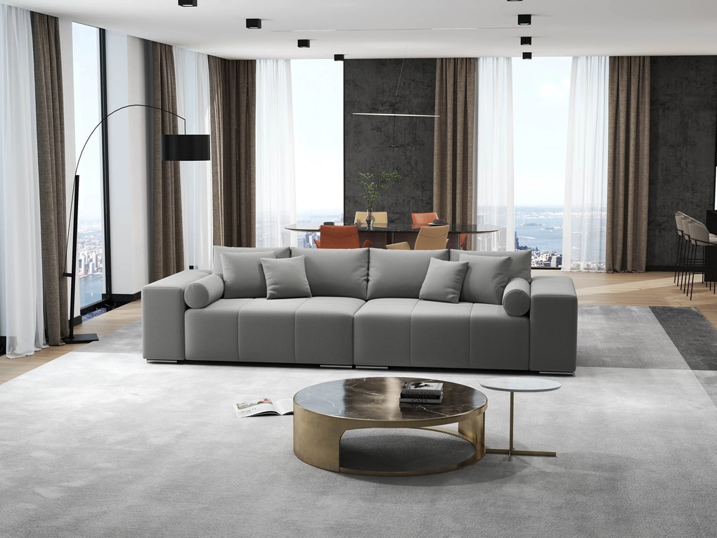 Canapea extensibilă dumonde cu ladă de depozitare si sezut confortabil din spuma high-density, Marbela Royal Gri XXL 295x100 cm