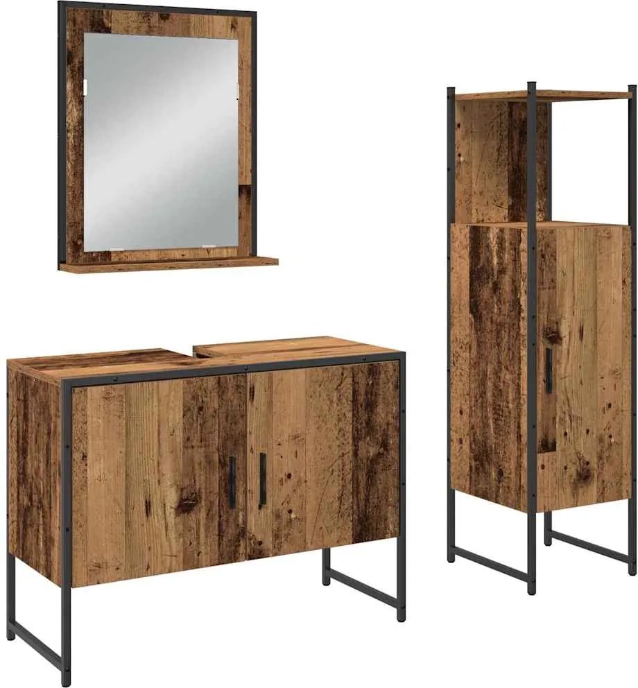 vidaXL Set de mobilier pentru baie cu raft 3 pcs Maro Lemn compozit