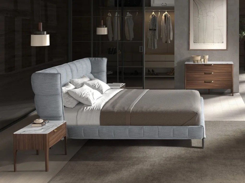 Pat dublu tapitat design LUX Gri-albastrui deschis, 180x200cm