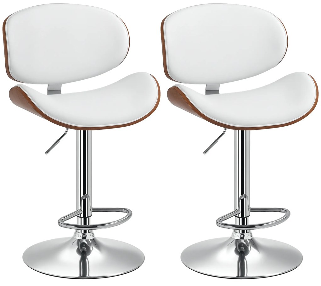 HOMCOM Set de 2 scaune de bar taburet înălțime reglabilă cu înveliș sintetic 53 x 52 x 92-112 cm alb | Aosom Romania