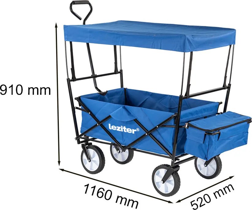 Cărucior de plajă pliabil de grădină cu acoperiș albastru