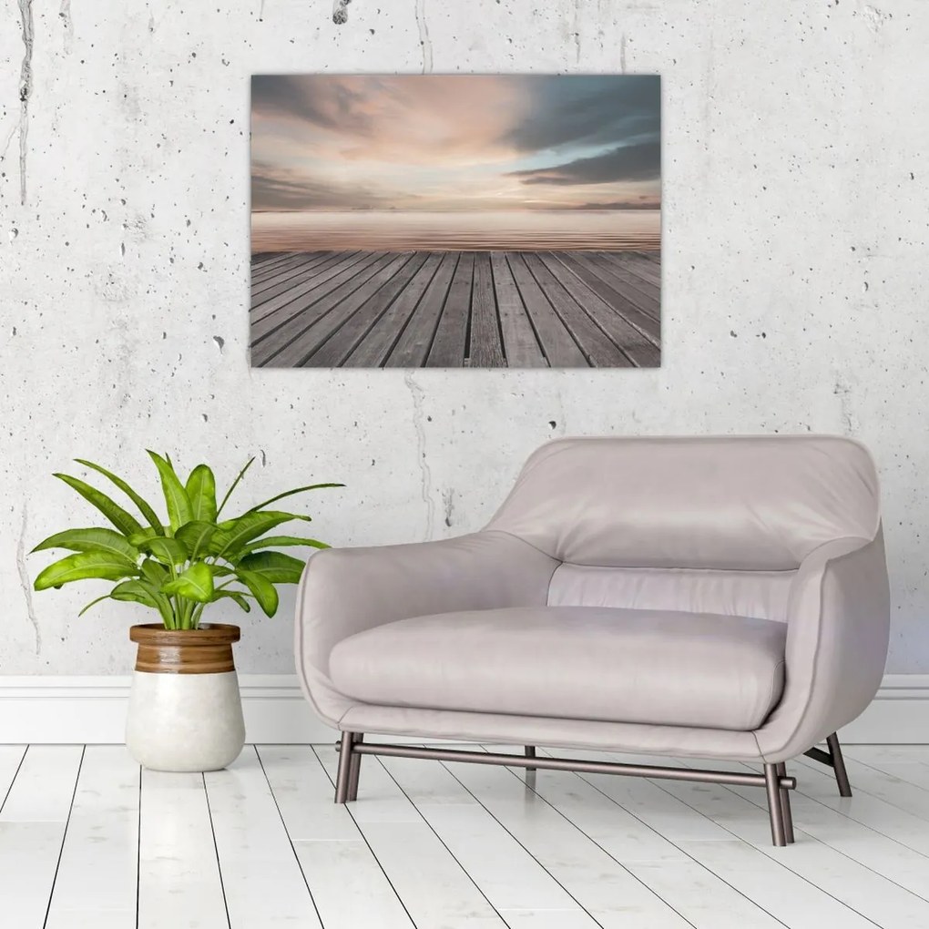 Tablou pe sticlă - Pier la apus de soare (70x50 cm)