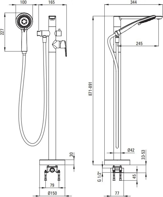 ARNIKA Baterie pentru cadă de sine BQA_N17M Finisaj: negru