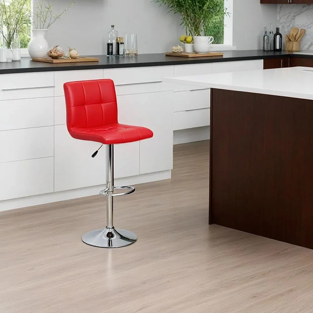 Scaun bar rosu rotativ, reglabil pe inaltime, din piele sintetică ABS 191