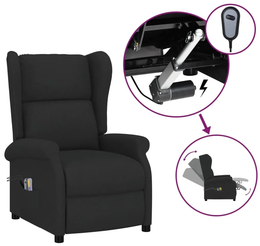 3098333 vidaXL Fotoliu de masaj electric, spătar cu aripi, negru, textil