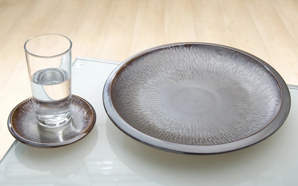 Platou decorativ, ceramica, gri maro, 18,5x18,5x4 cm