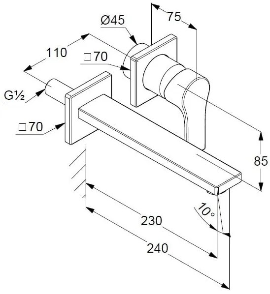 Baterie lavoar Kludi Zenta SL de perete, 2 elemente, pipa 230 mm, necesita corp ingropat - 482450565