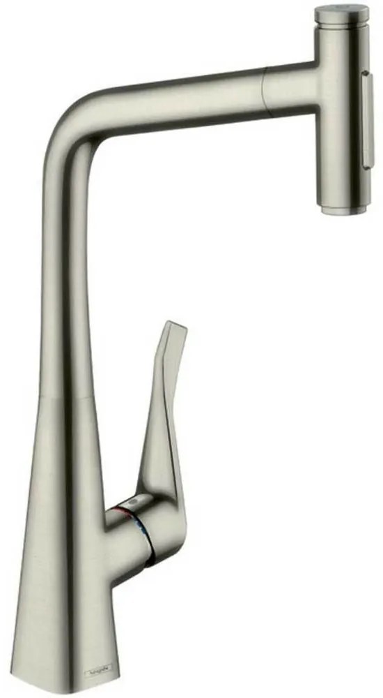 Baterie bucatarie cu dus extractibil crom periat Hansgrohe Metris M71 320 cu 2 jeturi