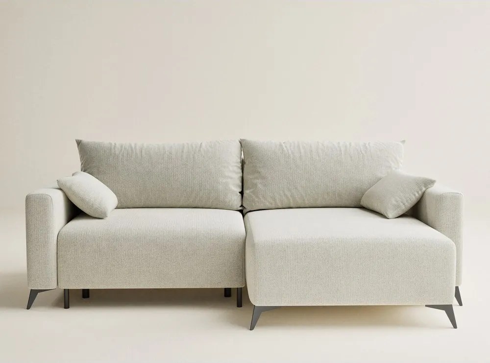 Colțar crem extensibil/cu spațiu de depozitare cu tapițerie din chenille (cu colț pe partea dreaptă/cu șezlong) Leon – Maison de Rêve