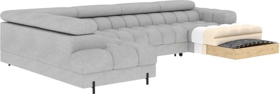 Colțar gri extensibil cu tapițerie din țesătură bouclé (cu colț pe partea stângă/în formă de "U") Feraria – ELTAP