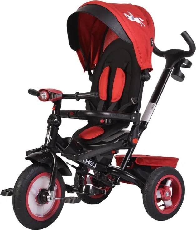 Tricicleta cu copertina detasabila NOVOKIDS™ Jockey Trike , Cu far luminos si melodii, Roti gonflabile din cauciuc, Pozitie somn, Pedale si maner