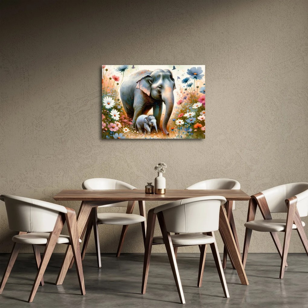 Tablou - Mama elefant, acuarelă (70x50 cm)